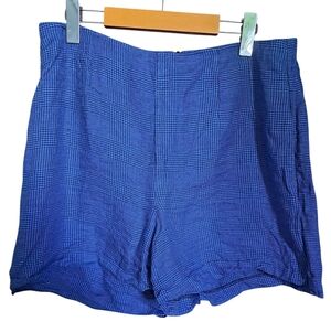 🇨🇦 SLT. 100% Linen Blue Plaid High-Waisted Shorts – Size 12 (Large)